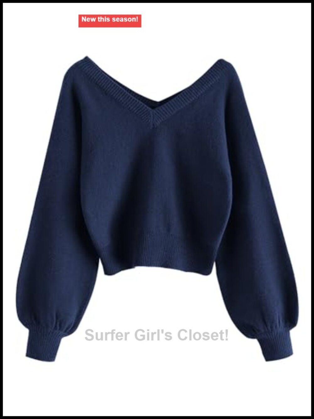 ZAFUL Women's Cropped V-Neck Long Sleeve Pullover Sweater